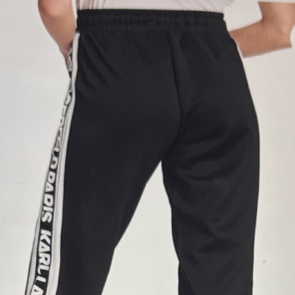 Like New! $110 Karl Lagerfeld Paris Black Joggers with White Stripes sz L - Picture 3 of 15
